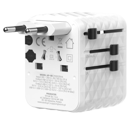 Savio AP-08 maitinimo adapteris / inverteris 20 W Balta