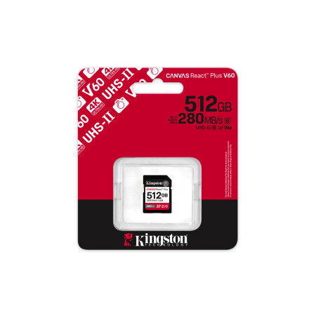 Kingston SDXC 512GB Canvas React Plus SDXC UHS-II 280R/100W U3 V60