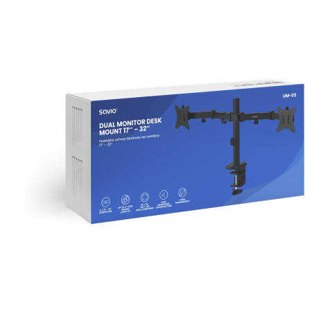 Savio UM-03 Dvigubas stalinio tvirtinimo laikiklis monitoriui 17″–32″