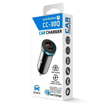 Car charger everActive CC-30Q USB + USB-C QC 3.0 PD 35W