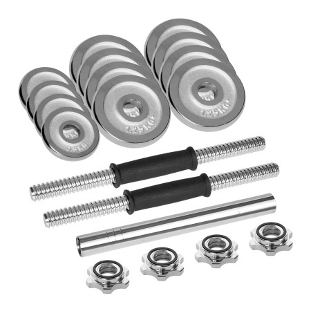 REBEL ACTIVE chromuoti reguliuojamo svorio hanteliai dėkle, 15 kg, su štanga