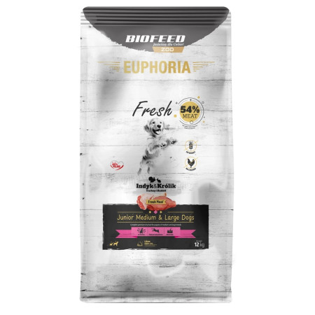 EUPHORIA Fresh Junior Medium & Large dogs Turkey with rabbit  - sausas maistas šunims - 12kg
