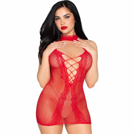 Leg Avenue 81675 Halter Mesh Mini Dress Red One Size Polka Dot Lace