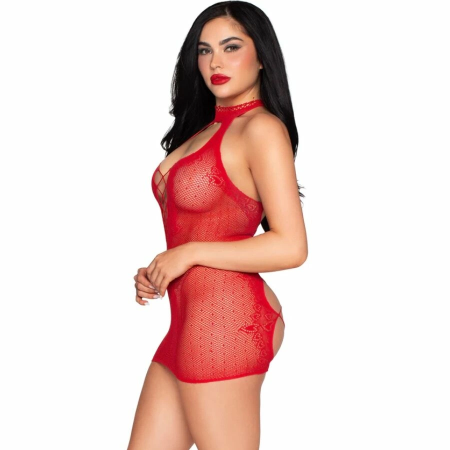 Leg Avenue 81675 Halter Mesh Mini Dress Red One Size Polka Dot Lace