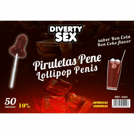 DIVERTY SEX DIABLO GOLOSO Rum & Cola Lollipops 10% Alcohol 50pcs Jar