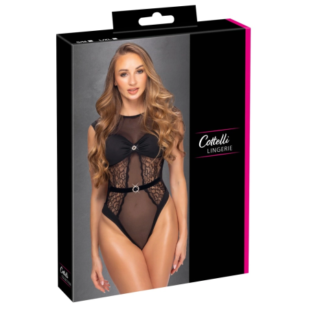 Cottelli Lingerie Body Rhinestones Black S/M - Elegant Lace Microfibre