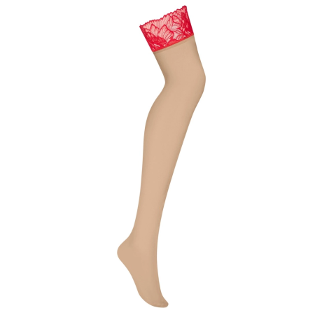 Obsessive Matildea Stockings 2XL/3XL Red Lace Nude Finish