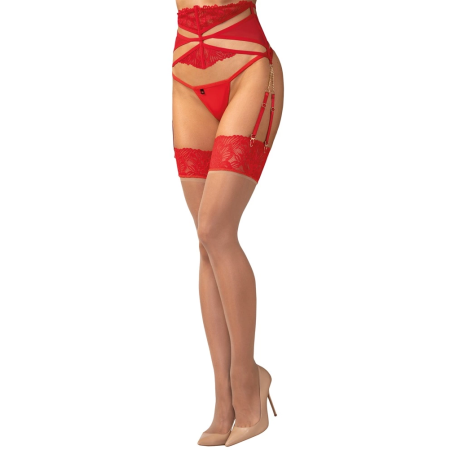 Obsessive Matildea Sheer Stockings S/M with Red Lace Top