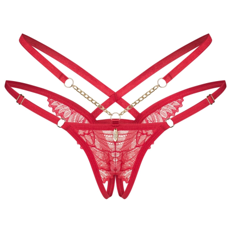 Obsessive Matildea Adjustable Red Lace Thong 2XL/3XL Gold Details