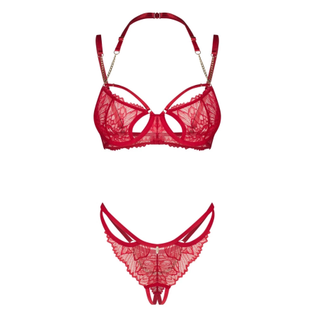 Obsessive Matildea Red Lingerie Set S/M with Chains & Lace Detail