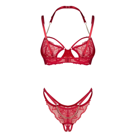 Obsessive Matildea Red Lingerie Set S/M with Chains & Lace Detail
