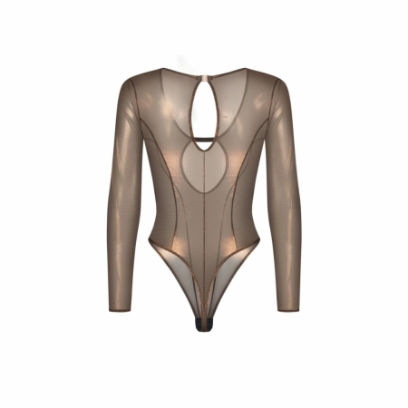 Obsessive Soranna Brown Bodysuit with Long Sleeves and Open Design