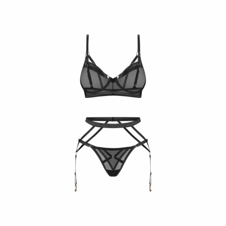 Obsessive Euridia 3-Piece Lingerie Set Black - Underwired Bra & Garter Belt