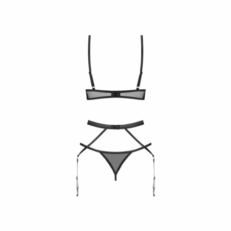 Obsessive Euridia 3-Piece Lingerie Set Black - Underwired Bra & Garter Belt