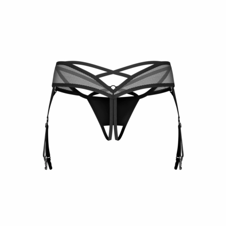 Obsessive Dominna Black Open-Front Thong with Adjustable Straps