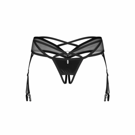 Obsessive Dominna Black Open-Front Thong with Adjustable Straps