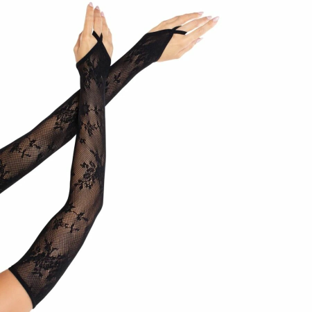 Leg Avenue Extra Long Floral Lace Mesh Arm Warmers Black 93% Nylon