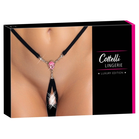 Cottelli Lingerie Adjustable Gem String S-L, Black with Pink Accent