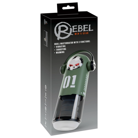 Rebel SKULL 3F Intimate Device with Heating & Thrusting, Black, 30 cm