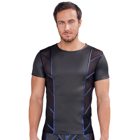 NEK Men's Shirt XL Black with Metallic Blue Accents and Net Panels