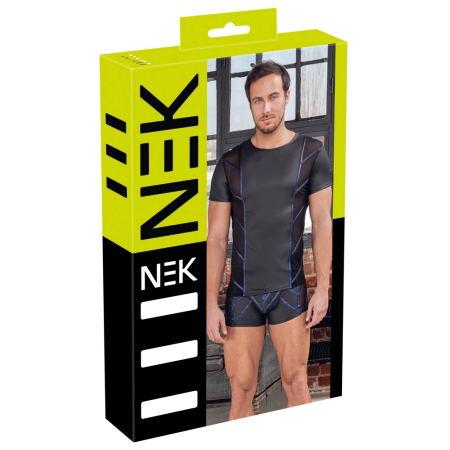 NEK Men's Fitted Black Shirt S with Metallic Blue Accents and Mesh Panels