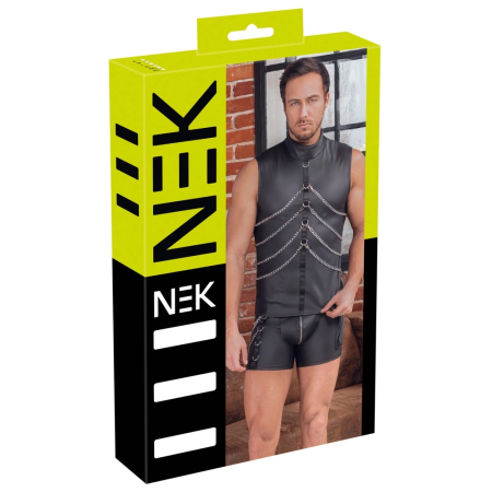 NEK Men's Sleeveless Matte Shirt 3XL with Chains and Stand-Up Collar