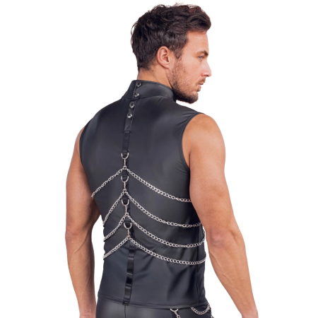 NEK Men's Sleeveless Matte Shirt 3XL with Chains and Stand-Up Collar