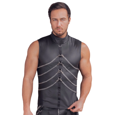 NEK Men's Black Matte Sleeveless Shirt L with Chains & Stand-Up Collar