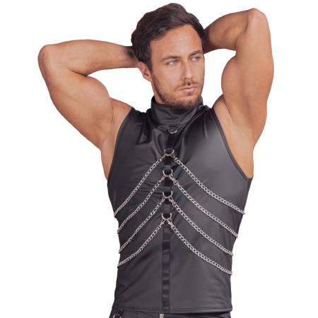 NEK Black Matte Sleeveless Shirt S with Chains and Stand-Up Collar