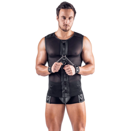 Svenjoyment Bondage Net Shirt XL with Adjustable Matte Cuffs Black