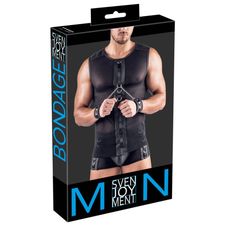 Svenjoyment Bondage Men's Sleeveless Net Shirt with Adjustable Cuffs L