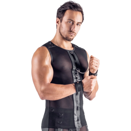 Svenjoyment Bondage Men's Sleeveless Net Shirt with Adjustable Cuffs L