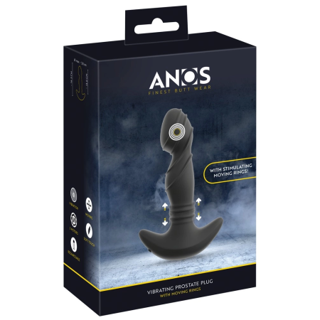 ANOS Vibrating Prostate Plug with Moving Rings, Black, 16.3 cm