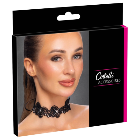 Cottelli ACCESSOIRES Black Lace Choker with Pearls Adjustable S-L