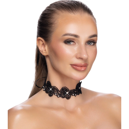 Cottelli ACCESSOIRES Black Lace Choker with Pearls Adjustable S-L