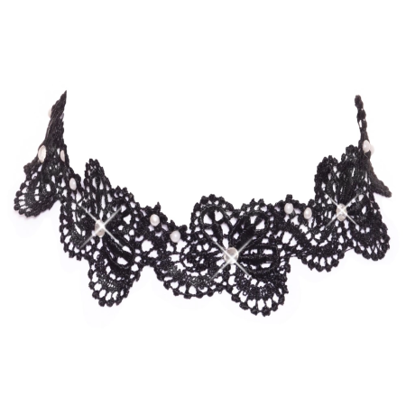 Cottelli ACCESSOIRES Black Lace Choker with Pearls Adjustable S-L
