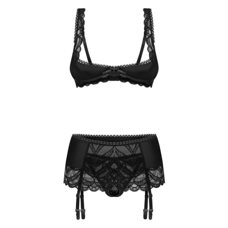 Obsessive Lecille Black 3-Piece Bra Set S/M - Lace & Adjustable Design