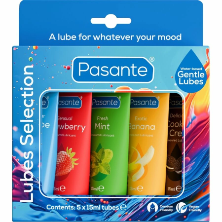 Pasante Assorted Flavour Lubricant Set 5x15ml - Water-Based, Vegan