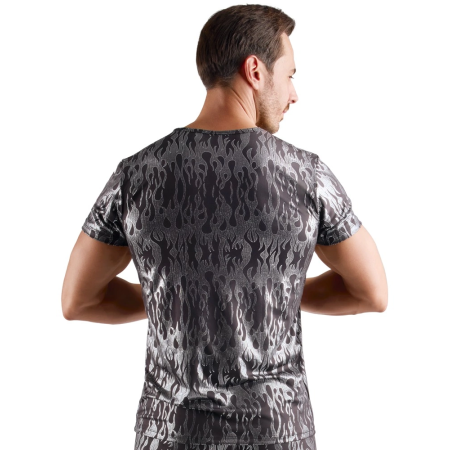 Svenjoyment Metallic Silver Pattern Shirt Black Short Sleeve L
