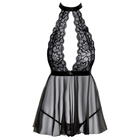 Kissable Elegant Black Lace Babydoll S/M with Satin Details