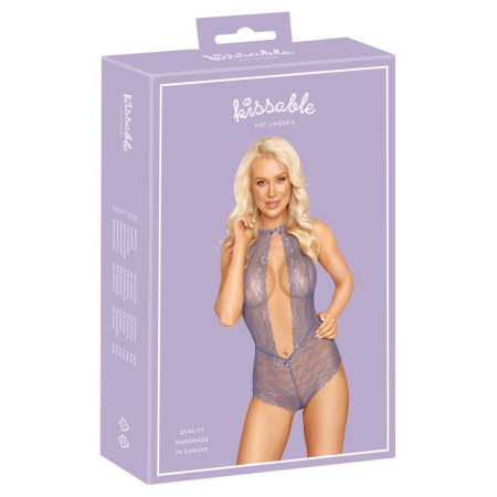 Kissable Body Lavender S/M - Elegant Lace One-Piece with Bows