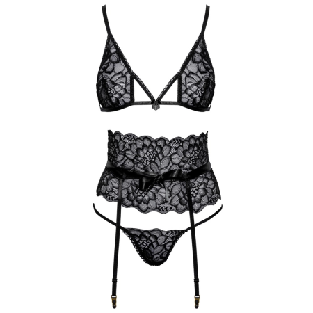 Kissable Suspender Lingerie Set Lace Black L/XL Adjustable Fit