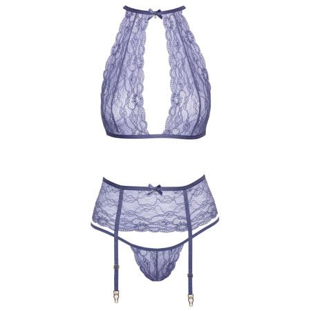 Kissable Lavender Lace Lingerie Set S/M - Bra, Suspender Belt & String