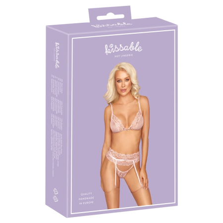 Kissable Rose Lace Lingerie Set S/M - Bra, Garter Belt & Briefs