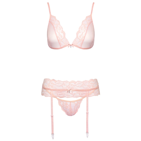 Kissable Rose Lace Lingerie Set S/M - Bra, Garter Belt & Briefs