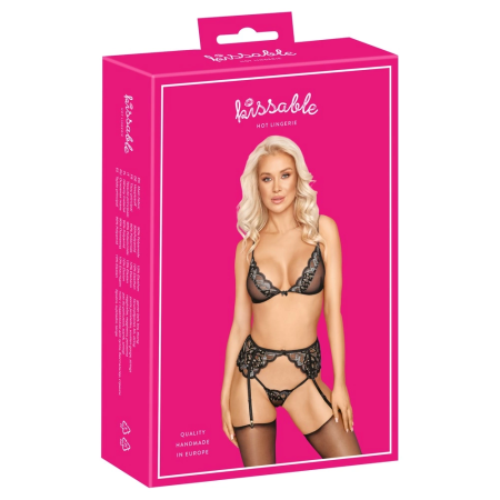 Kissable Lace Lingerie Set S/M - Wireless Bra & Adjustable Suspender Belt