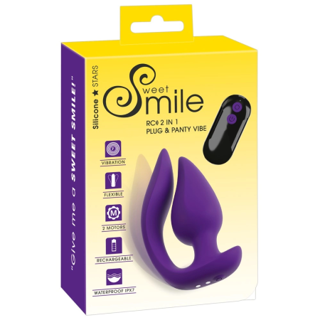 Sweet Smile RC 2in1 Dual Motor Plug & Panty Vibe, Silicone, Black
