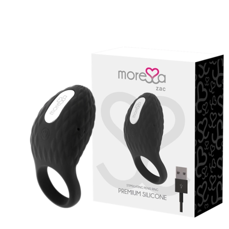 Moressa Zac Premium Rechargeable Vibrating Intimate Ring, Black, 7 Modes