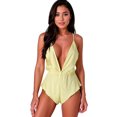 PASSION SENSIE Bodysuit Lemon S/M - Satin Finish, Adjustable Straps