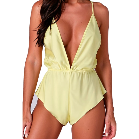 PASSION SENSIE Bodysuit Lemon S/M - Satin Finish, Adjustable Straps